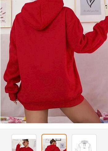 Kadın Kırmızı Kapüşonlu Rahat Sweatshirt - Görsel 2