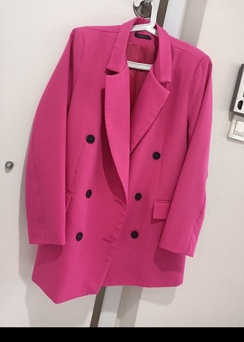 Düğmeli Pembe Kadın Blazer Ceket - Görsel 3