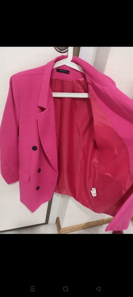 Düğmeli Pembe Kadın Blazer Ceket - Görsel 2