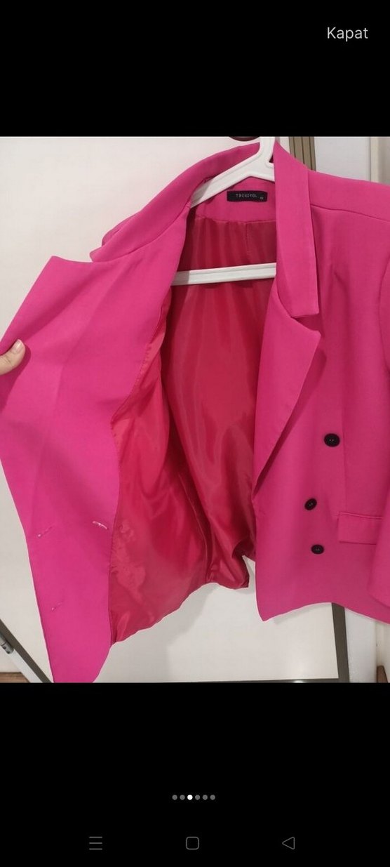 Düğmeli Pembe Kadın Blazer Ceket - Görsel 4