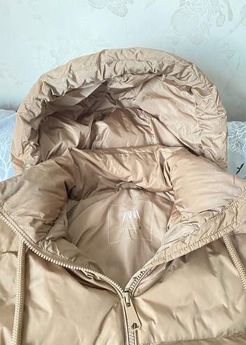Bej Midi Kadın Kışlık Mont Kapüşonlu - Görsel 4