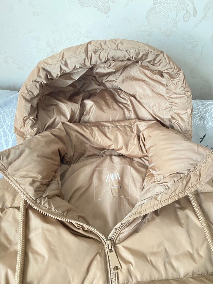 Bej Midi Kadın Kışlık Mont Kapüşonlu - Görsel 4