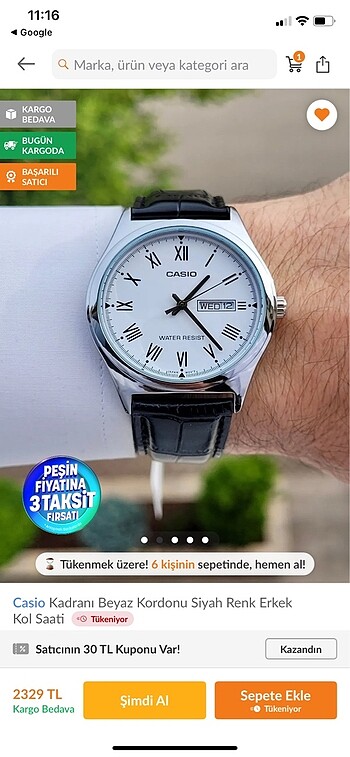 Casio beyaz kadran water resist