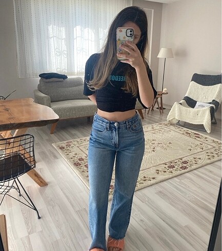 36 Beden STRADİVARİUS D96 STRAİGHT CROP JEAN