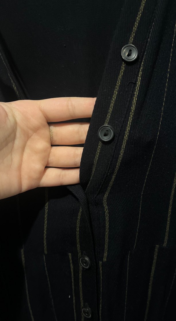 Siyah Çizgili V Yaka Elbise - Görsel 3