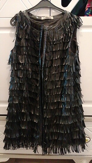 siyah deri, kolsuz ceket - Görsel 5