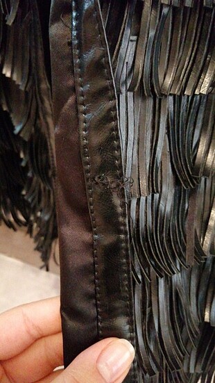 siyah deri, kolsuz ceket - Görsel 6