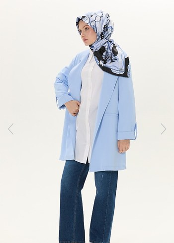 Setre Mavi Midi Oversize Kadın Ceket