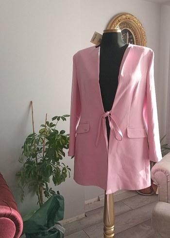 Düğmeli Pembe Mini Kadın Blazer ceket