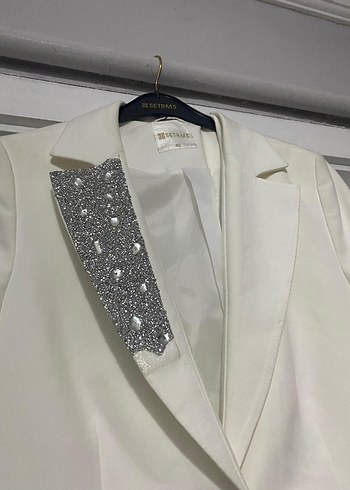 Setre Düğmeli Beyaz Uzun Kadın Klasik Ceket blazer