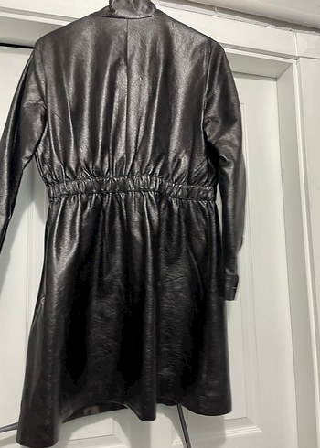 Siyah Kemerli Uzun Deri Kadın Ceket deri kap - Görsel 6
