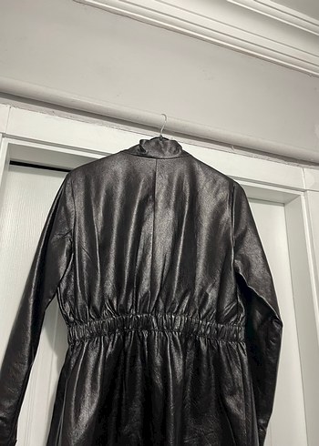 Siyah Kemerli Uzun Deri Kadın Ceket deri kap - Görsel 9