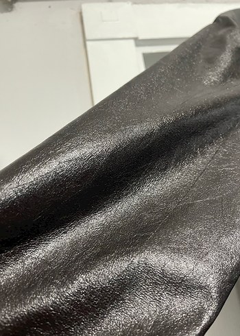 Siyah Kemerli Uzun Deri Kadın Ceket deri kap - Görsel 11