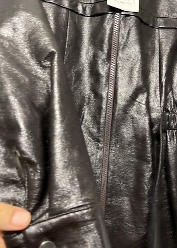 Siyah Kemerli Uzun Deri Kadın Ceket deri kap - Görsel 8