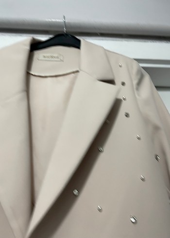 Bej Uzun Düğmeli Kadın Blazer Ceket - Görsel 6