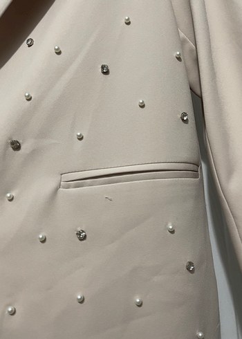 Bej Uzun Düğmeli Kadın Blazer Ceket - Görsel 4