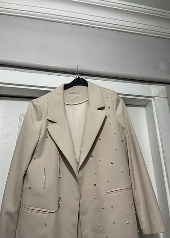 Bej Uzun Düğmeli Kadın Blazer Ceket - Görsel 2