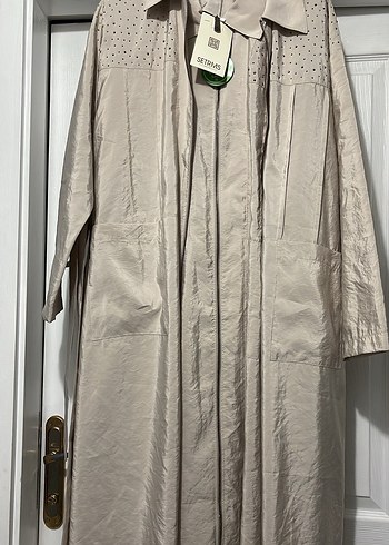 Bej Uzun Düğmeli Kadın Blazer Ceket - Görsel 12