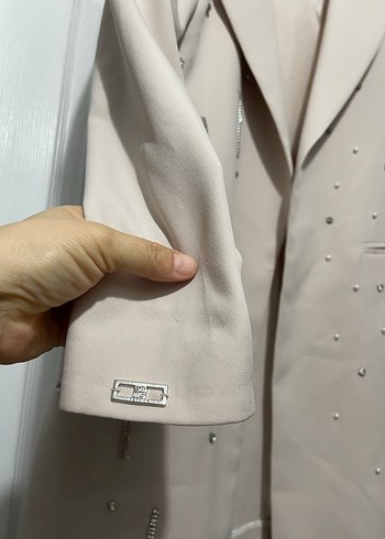 Bej Uzun Düğmeli Kadın Blazer Ceket - Görsel 5