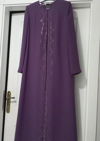 Mor Uzun Kollu Drapeli Kadın pardüse abaya