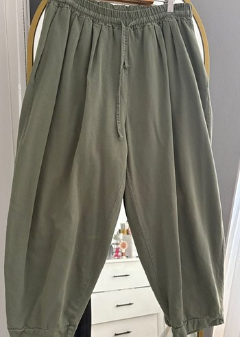 Zara Kadın Haki Bohem Pilili Keten Pantolon