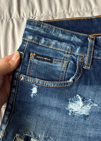 Dolce & Gabbana Mavi Yırtık Detaylı Bol Kesim Erkek Kot Pantolon