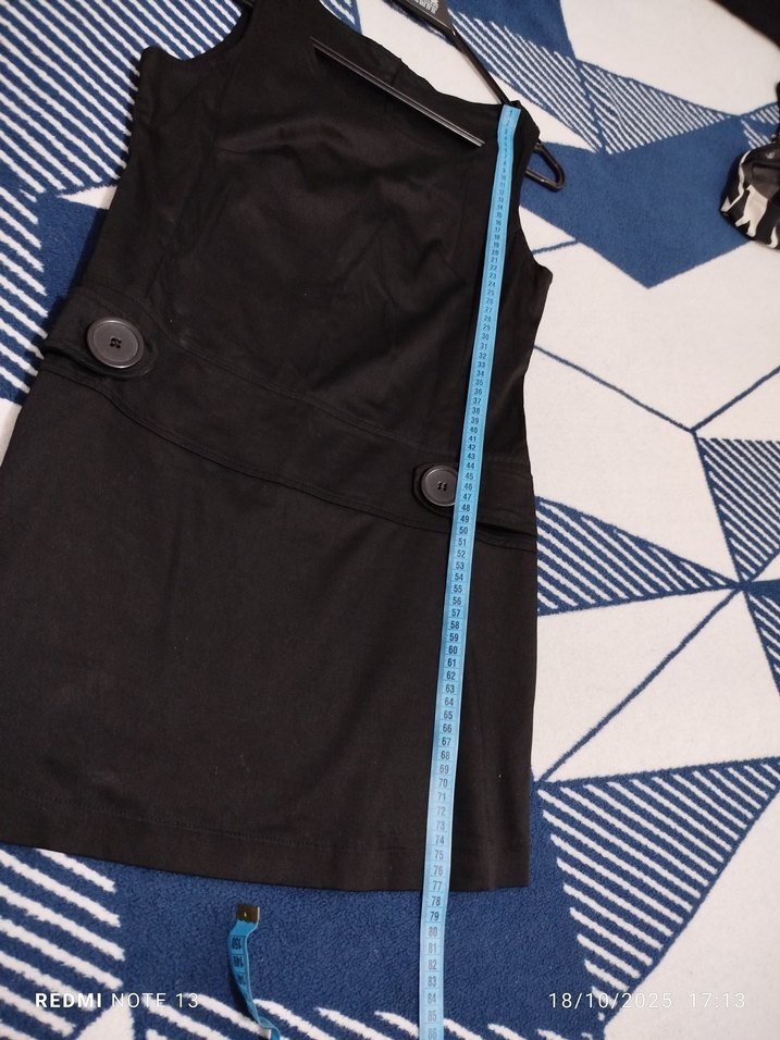 Siyah Kolsuz Düğmeli Midi  Elbise - Görsel 5