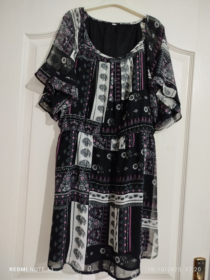 Bohem Desenli  şifon Midi Elbise - Görsel 3