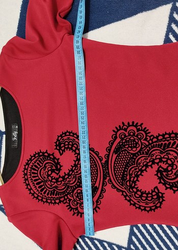 kadife kabartma Detaylı Kırmızı Kadın  Elbise - Görsel 5