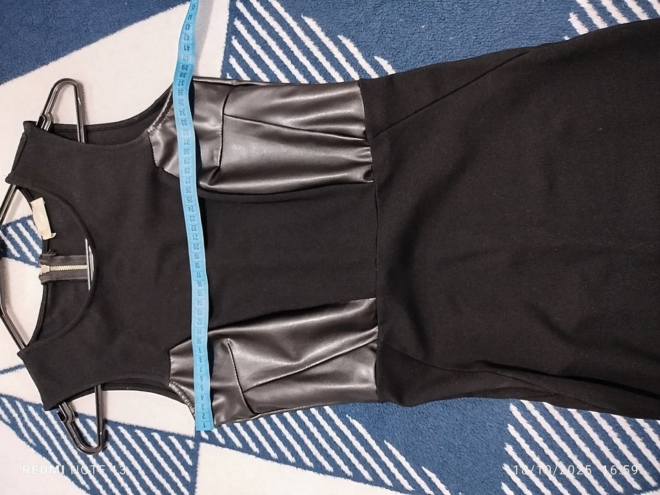 Siyah Deri Detaylı Kemerli Mini Elbise - Görsel 4