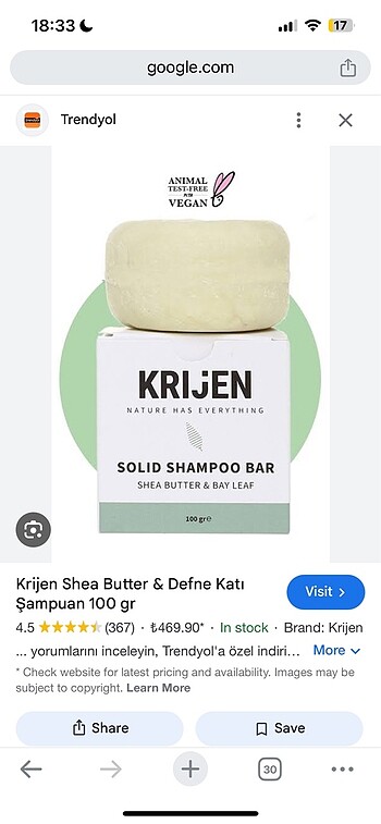 Krijen katı şampuan Shea Butter & Defne Katı Şampuan
