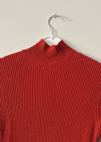 Kırmızı Uzun Triko Elbise Yüksek Yaka - Görsel 4