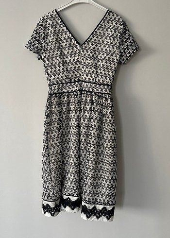 Dantel Detaylı V Yaka Midi Bohem Elbise - Görsel 7