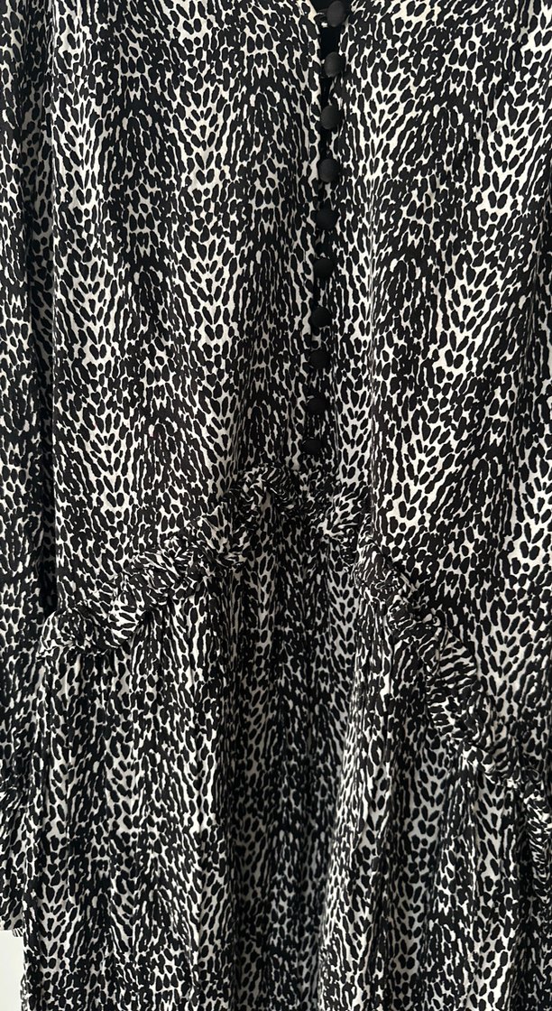 Gri Yılan Desenli Uzun Kollu Pilili Elbise - Görsel 3