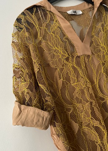 Bej Dantel Detaylı Bohem Kadın Bluz - Görsel 4