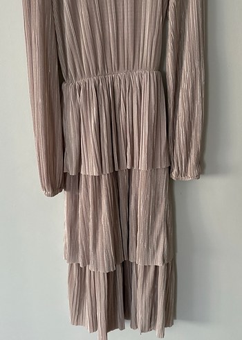 Bej Kadın Uzun Pliseli Elbise - Görsel 2