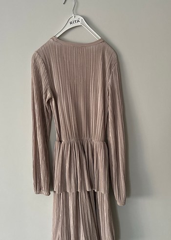 Bej Kadın Uzun Pliseli Elbise - Görsel 8