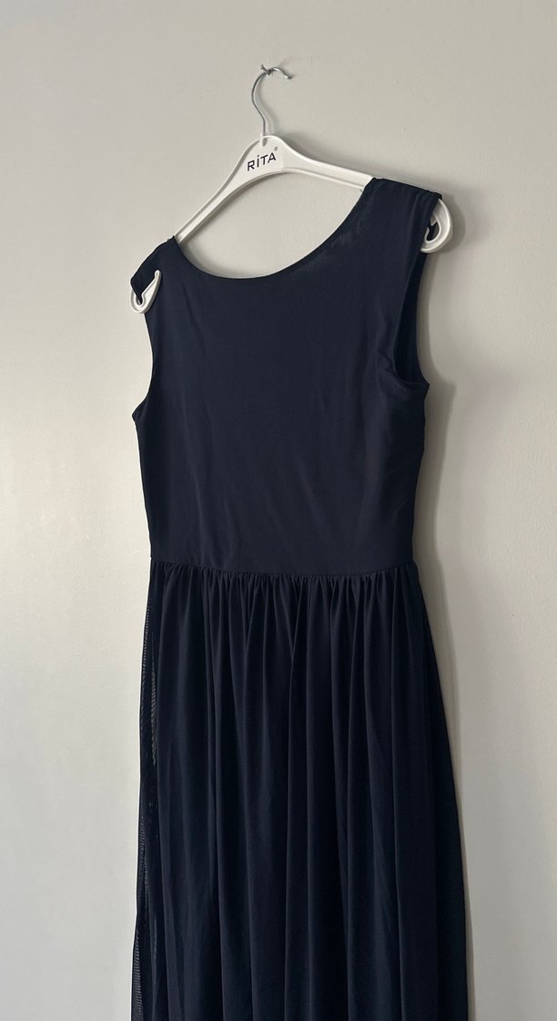 Siyah Uzun Drapeli Kolsuz Elbise - Görsel 4