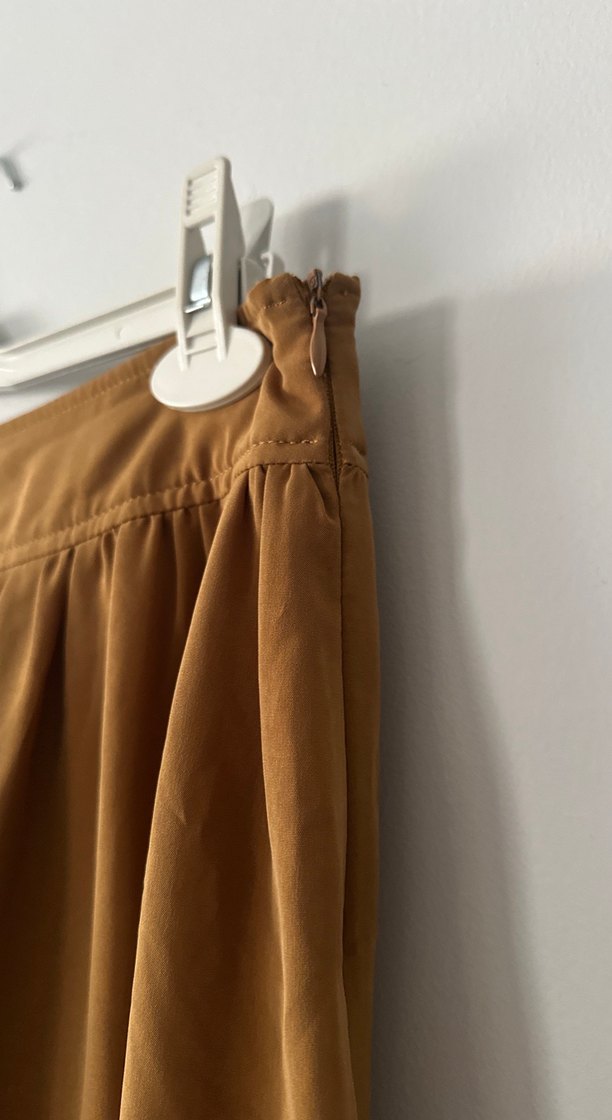 Drapeli Kahverengi Uzun Etek - Görsel 3