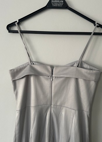 Gri Uzun Drapeli Straplez Kadın Abiye Elbise - Görsel 6