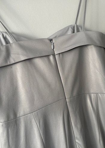 Gri Uzun Drapeli Straplez Kadın Abiye Elbise - Görsel 8