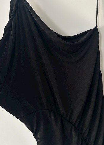 Tek Omuzlu Siyah Drapeli Uzun Abiye Elbise - Görsel 10