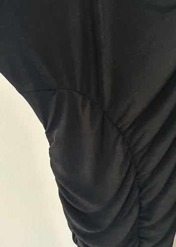 Tek Omuzlu Siyah Drapeli Uzun Abiye Elbise - Görsel 8