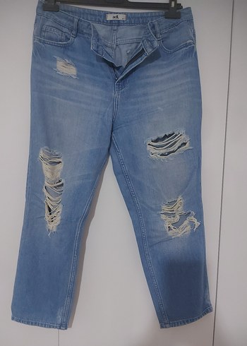 Kadın Gri Renkli Loose Fit Yırtık Denim Pantolon - Görsel 3
