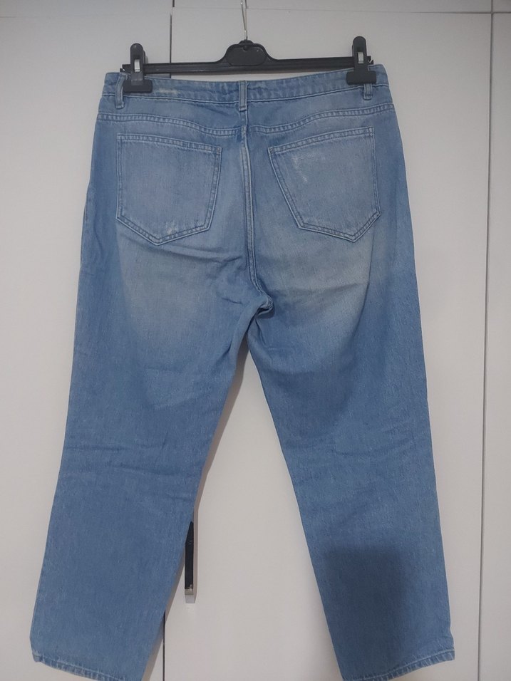 Kadın Gri Renkli Loose Fit Yırtık Denim Pantolon - Görsel 5