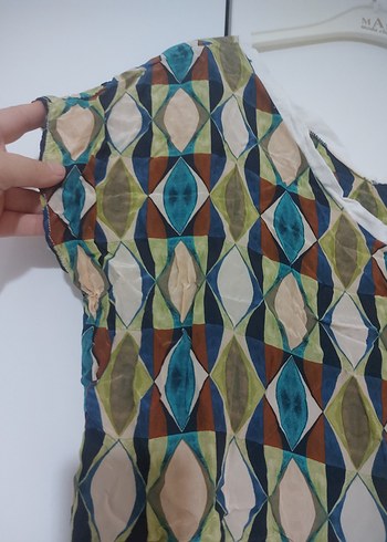 V Yaka Çok Renkli Salaş Bohem Bluz - Görsel 2