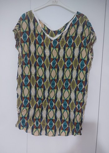 V Yaka Çok Renkli Salaş Bohem Bluz - Görsel 6