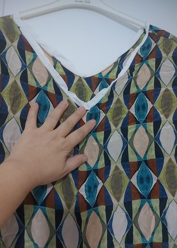 V Yaka Çok Renkli Salaş Bohem Bluz - Görsel 5