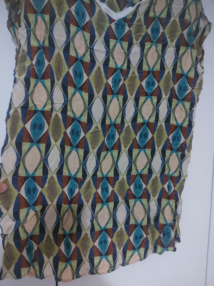 V Yaka Çok Renkli Salaş Bohem Bluz - Görsel 3