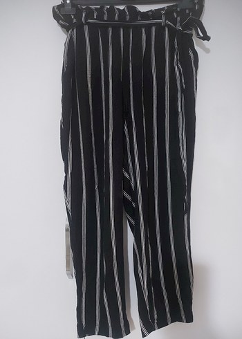 Siyah Çizgili Pilili Kadın Pantolon - Görsel 7